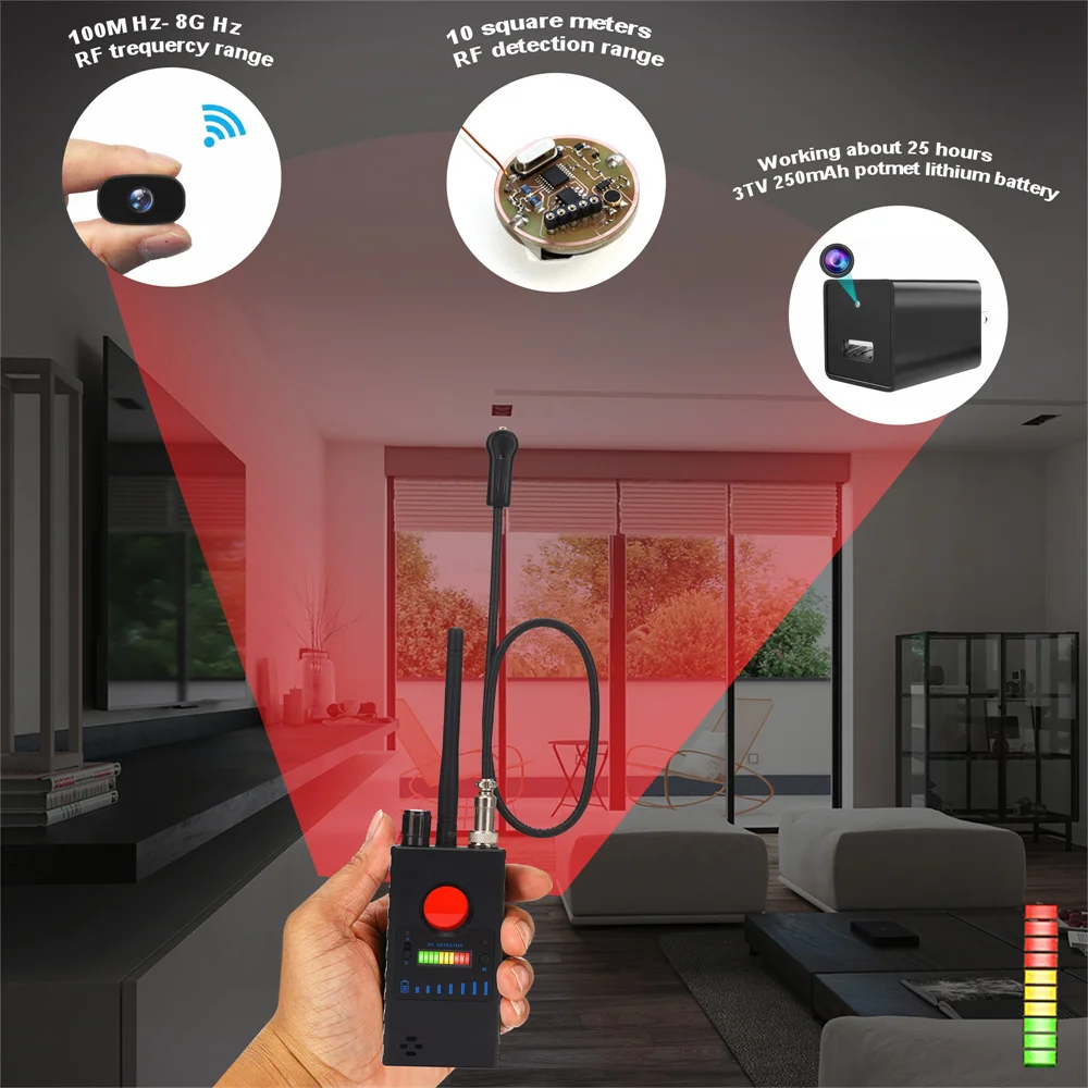 Professional RF Signal Hidden Camera Detector GPS Locator GSM Audio Bug Finder Dual Antenna Anti Candid Camera Wireless Scanner