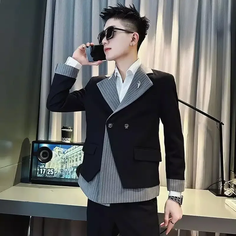 Oversize Male Blazer Black Party Coat Men\'s Suit Jackets Plus Big Size High Quality Vintage Simple Breasted Summer Menswear 2024