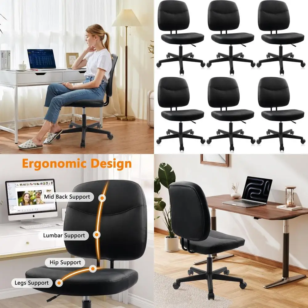 

ArmlHome Oice Chair, Small PU Leather Ergonomic Low Back Desk Chair with Lumbar Support and Wheels, Adjustable Height 360° Swive