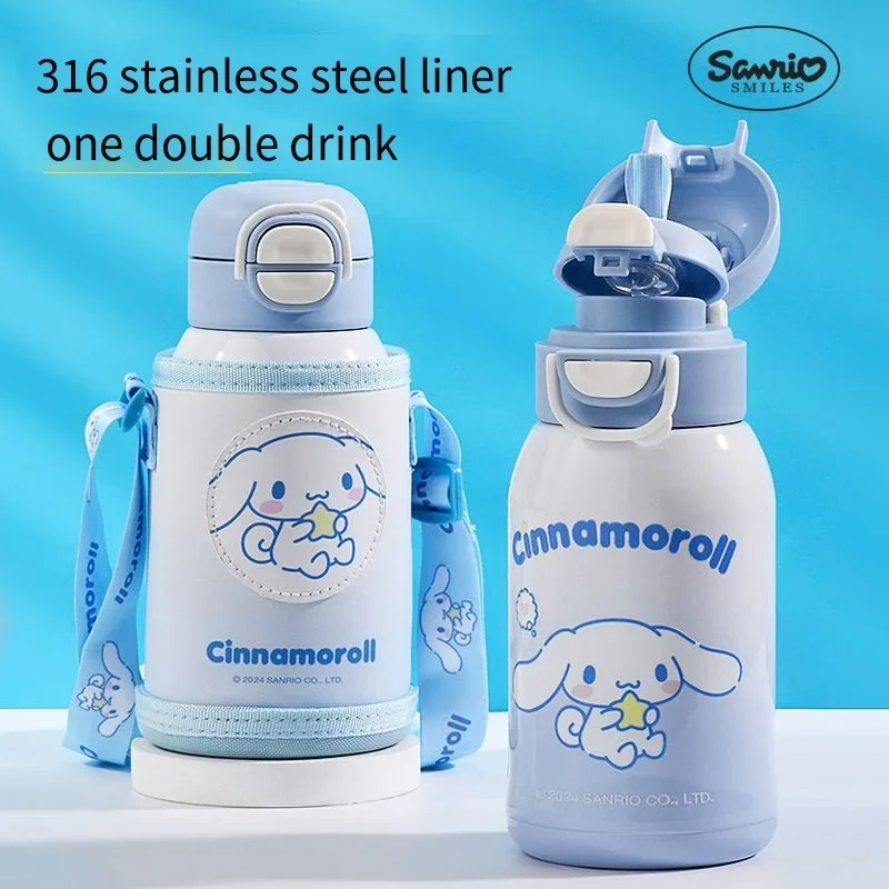 Sanrio Cinnamoroll Children's Thermos Cup Good Looks Straw 316 Food Grade Portable Double Drinking Cup Cute Gifts for Kids New