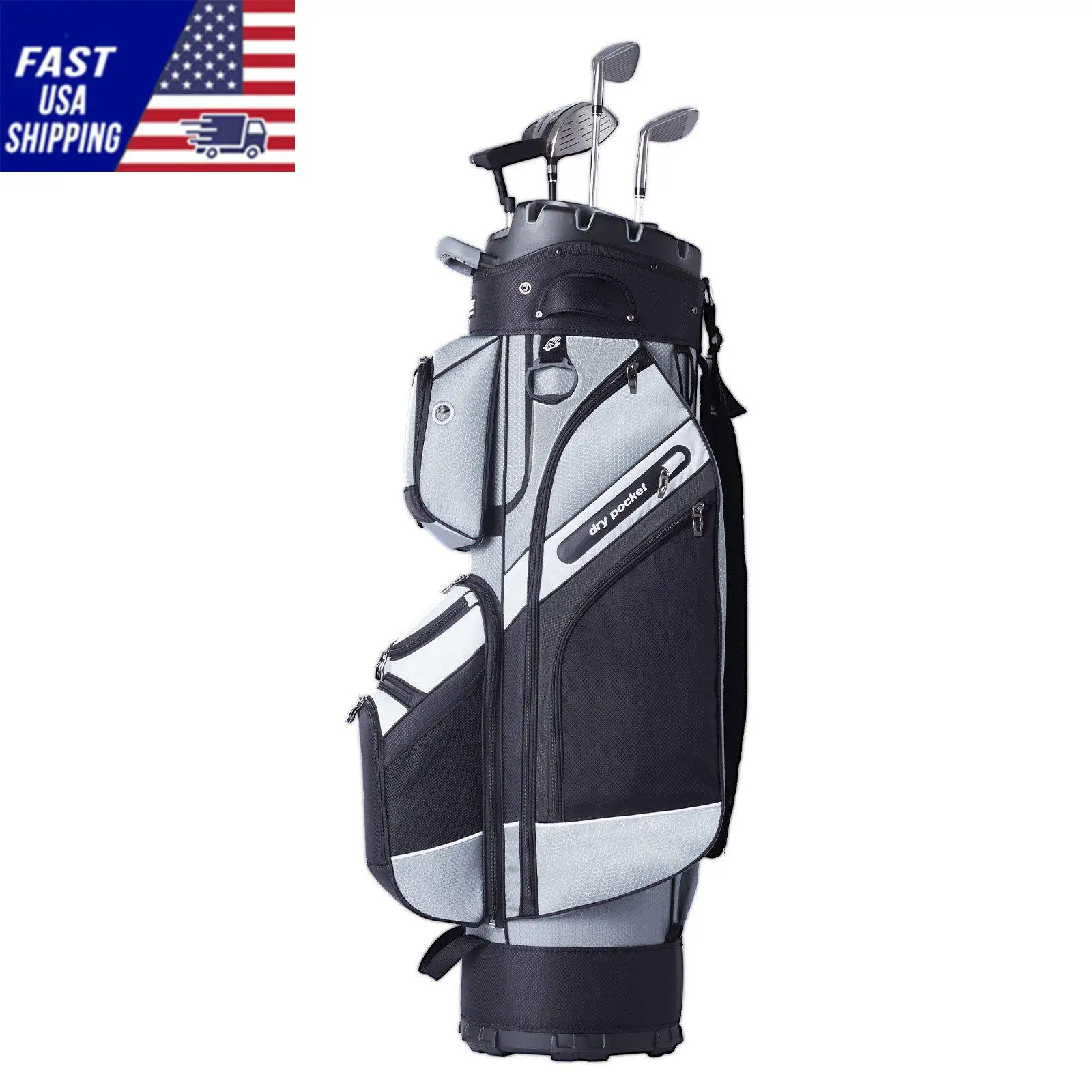 Golf Cart Bag with 14 Way Organizer Divider Top, 41' 13 Pockets Premium Nylon Cart Bag, Durable Golf Bags with Handles & Dust Co