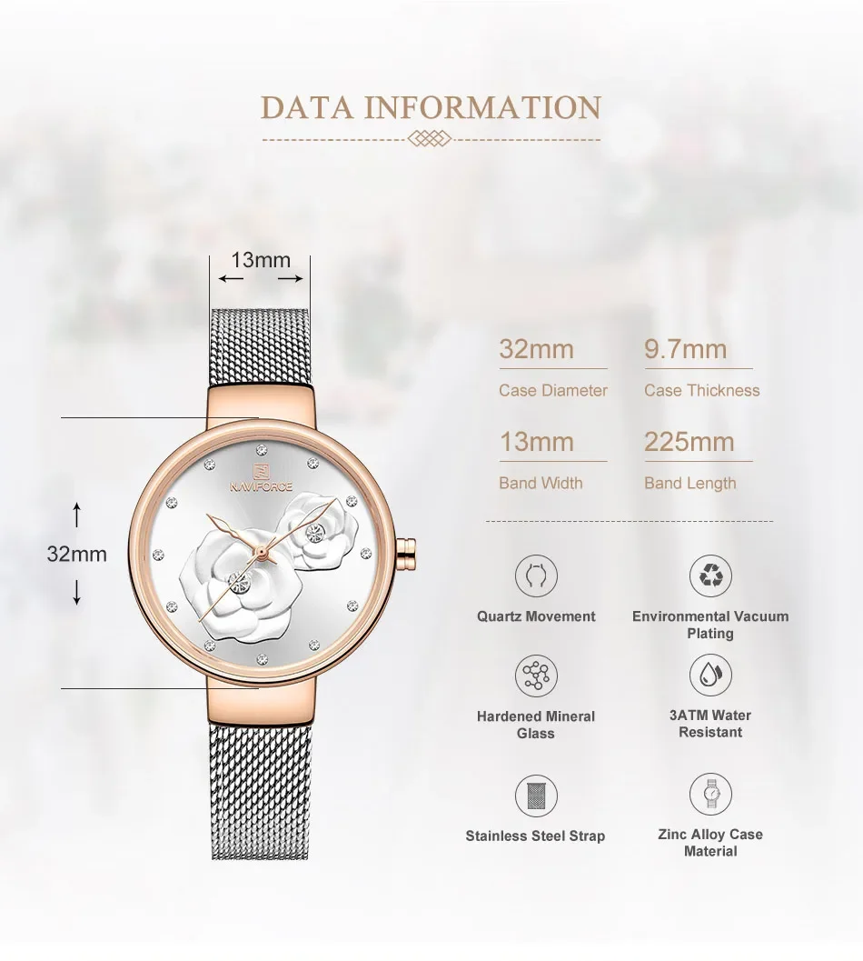 NAVIFORCE Women Watch Top Brand Luxury Silver Rose Gold  display picture 1