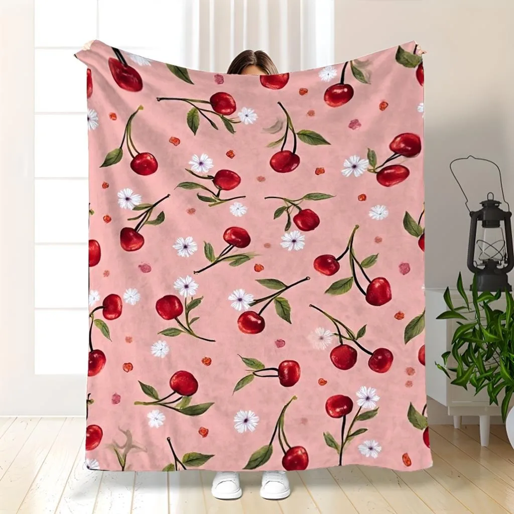 

Одеяло Sweet Cherry & Daisy — румяно-розовое мягкое одеяло с акварельным узором для дивана-кровати