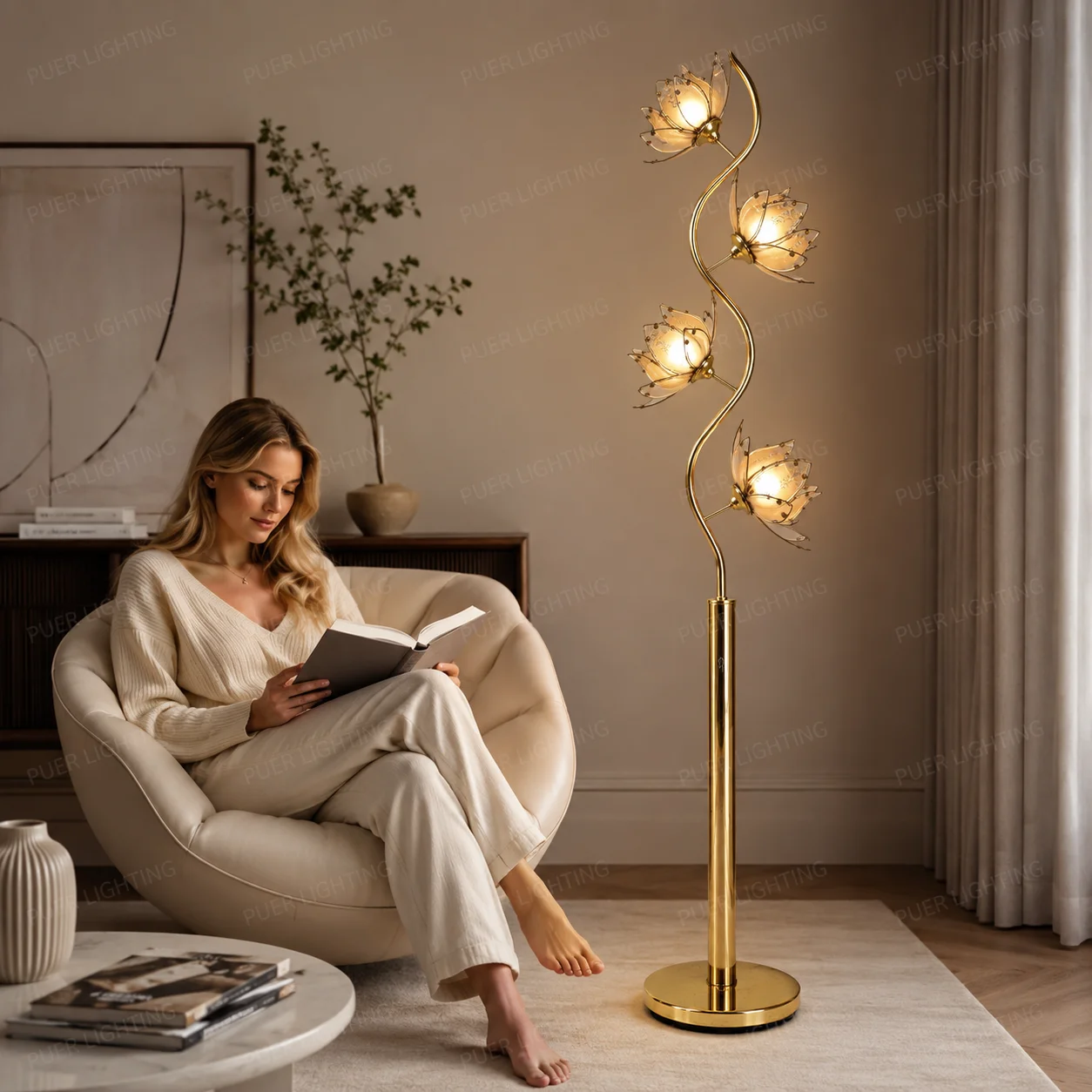 Lotus Glass Floor Lamp, With Foot-Activated Switch, Heavy Base, Equipped With A Glass Lampshade Modern-Style Floor Lamps