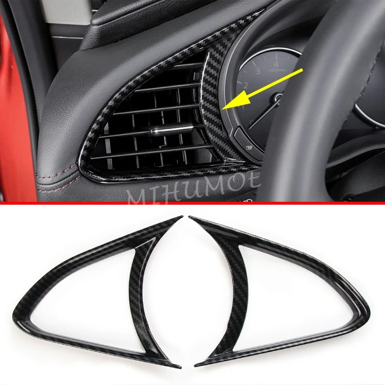 Image of Für 2008-2014 Mazda 3 BP Auto Armaturen brett Front Klimaanlage Auslass Lüftungs rahmen Abdeckung Verkleidungen Innen Kohle faser Zubehör