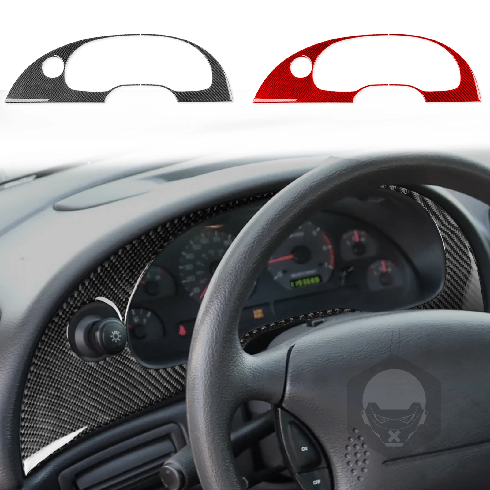 ألياف الكربون عداد السرعة لوحة القيادة المحيطي الداخلية اكسسوارات السيارات غطاء الكسوة ملصق تعديل لفورد موستانج 2001—2004