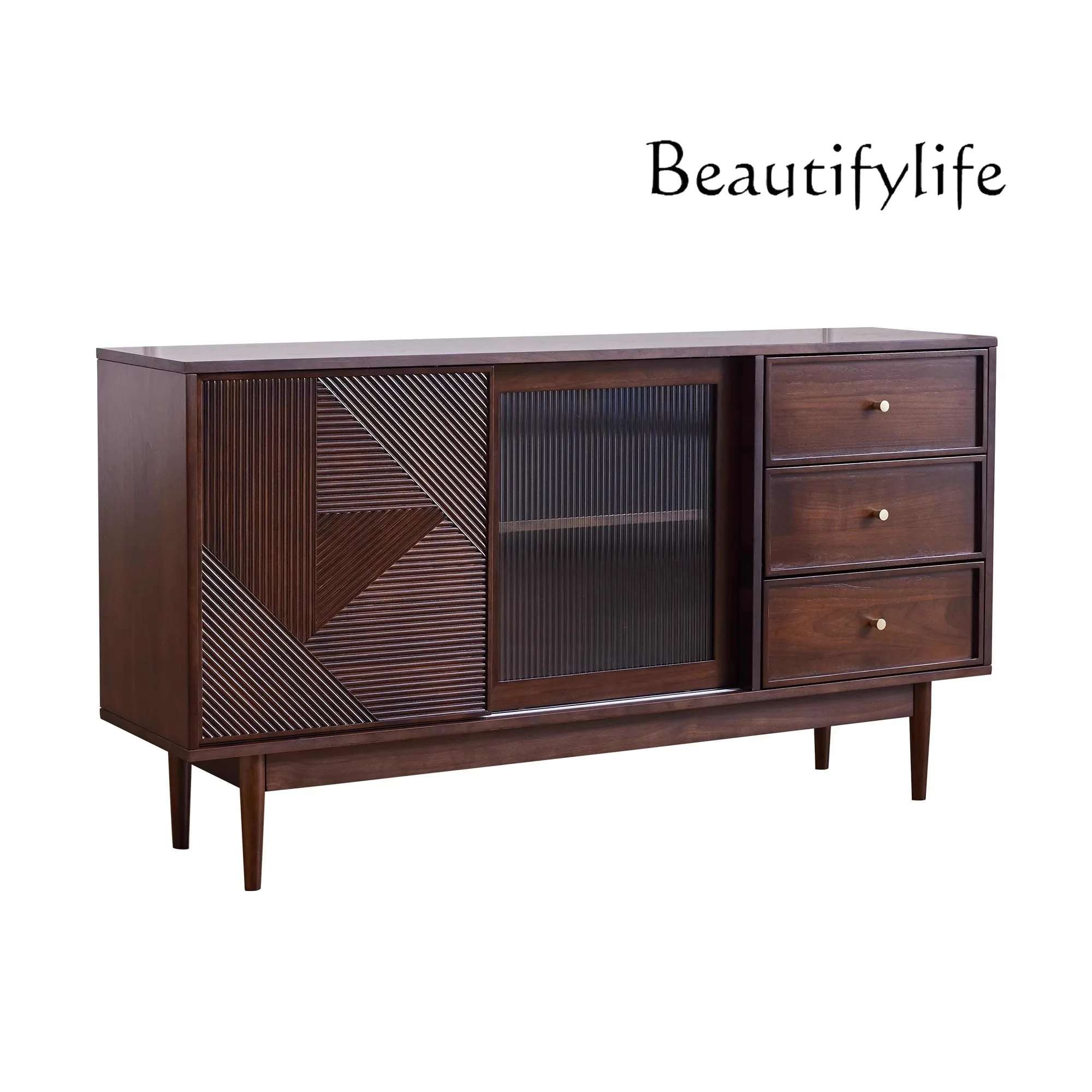 Nordic Cherrywood Simple Retro Sideboard Cabinet Sliding Door Display Cabinet Living Room Storage Locker