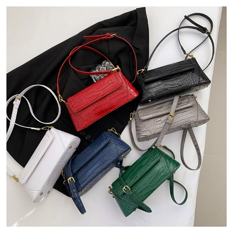 PU Baguette Shoulder and Crossbody Bags Hasp Crocodile Pattern Simple and Fashion Bags for Women 2024 Brand High Quality