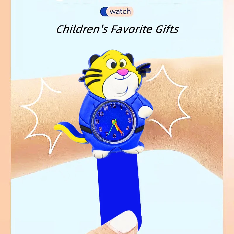 Часы с милым тигром для мальчиков, детские часы, браслет с мультяшным львом, детская игрушка для обучения, часы с дополнительной батареей