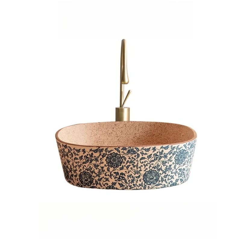 

Ретро китайский столешничный умывальник Открытый керамический умывальник Балконная столешница умывальник Ванная комната