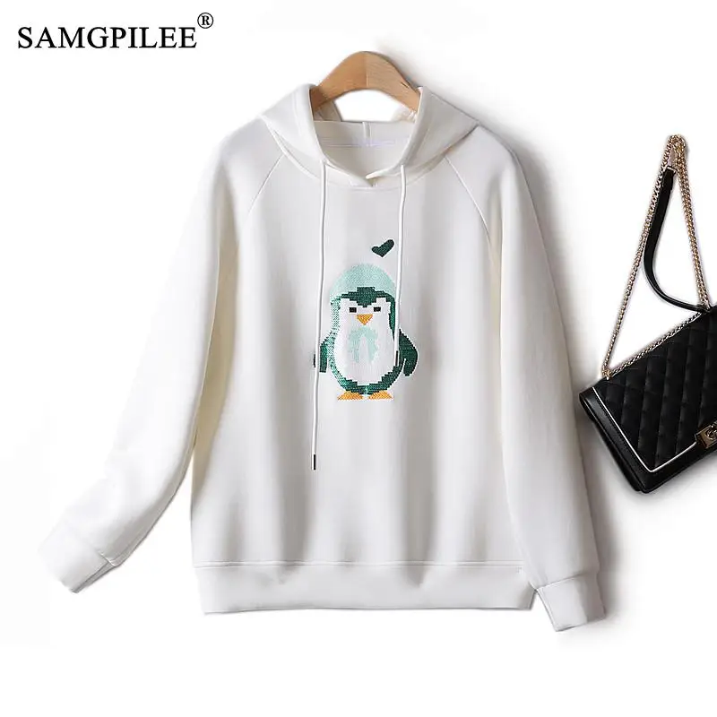 

Sweet Style Sweatshirts Autumn 2022 New Embroidery Cartoon Hooded Air Cotton Pullover Full Sleeve Harajuku Female Clothing 4XL