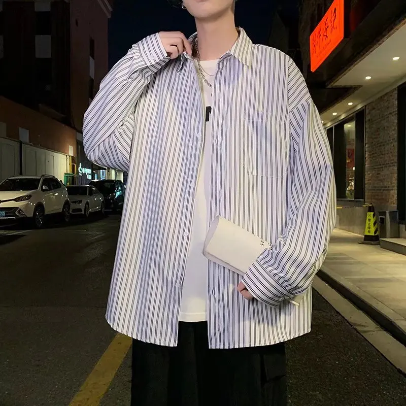 

Весна-Осень, большие размеры 300, мужская полосатая одежда irt Long Sve, свободная повседневная модная японская верхняя одежда