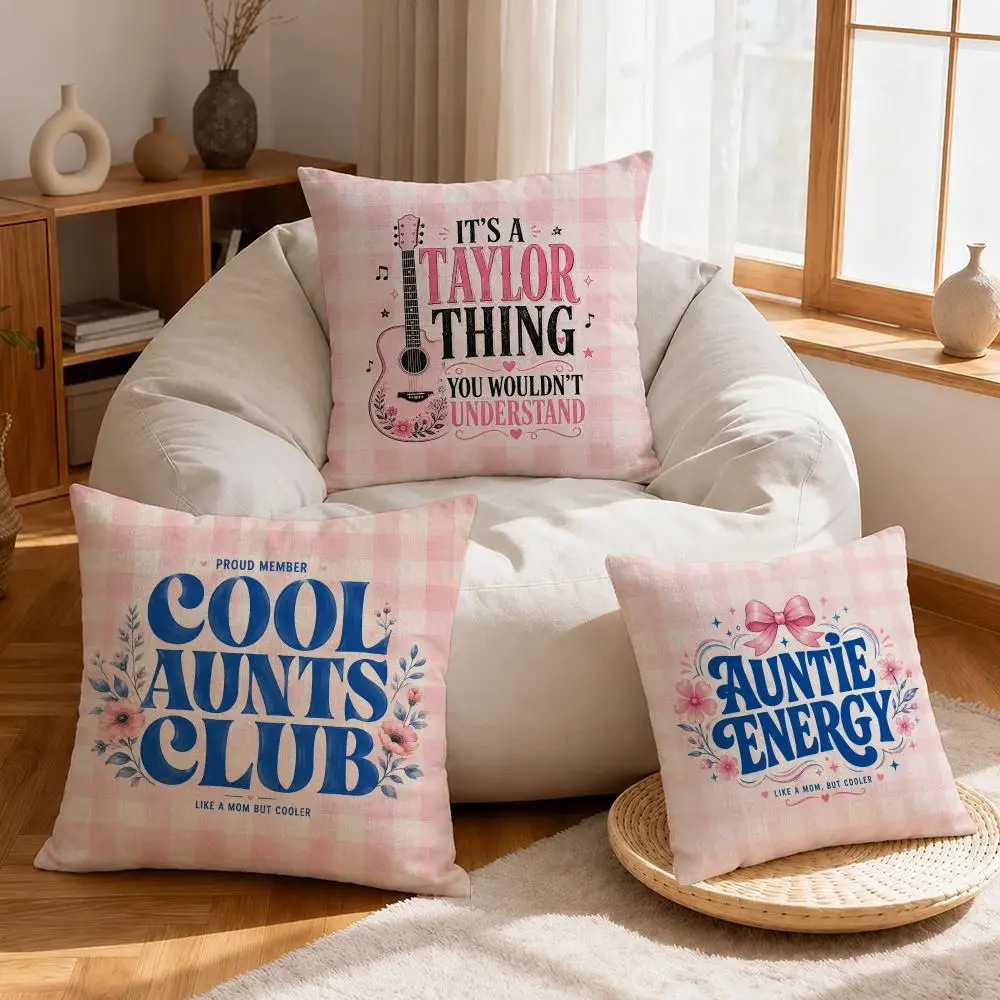 Slogan Cool Aunts Club Cushion Cover Linen Anti-Mite Antibacterial Cushion Cover Invisible Zipper Sofa Decor