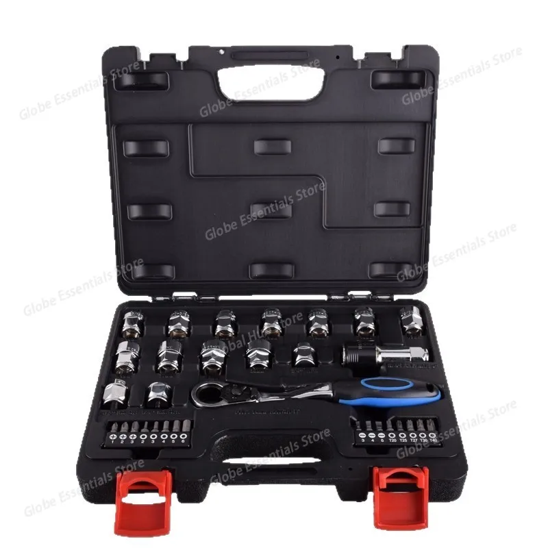 32-piece Ratchet Wrench Set with S2 Alloy Steel Bits, Multi-spec Chrome Vanadium Steel Socket, Auto Repair Tool