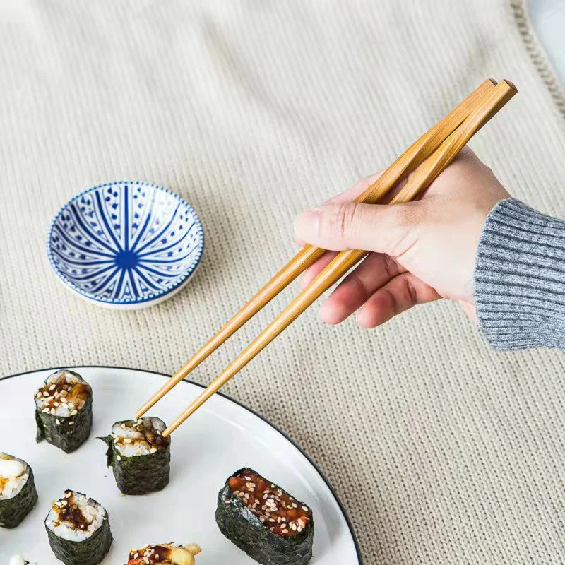 5 Pairs Handmade Natural Bamboo Wood Chopsticks Reusable Hashi Sushi Food Stick Gift Tableware Korean Spoon Set