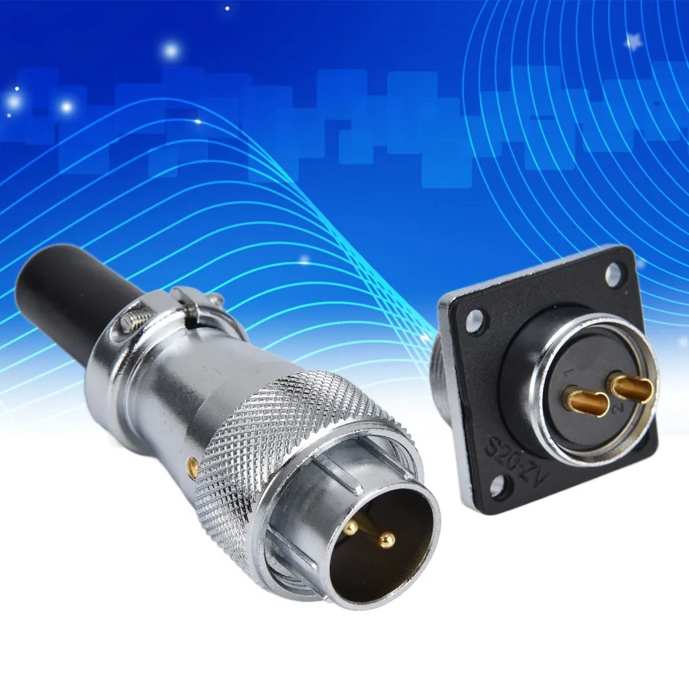 WS20 2 Pins Aviation Connector Waterproof Male Plug Female Plug Metal Thread 500V 25A Panel Mount Connector