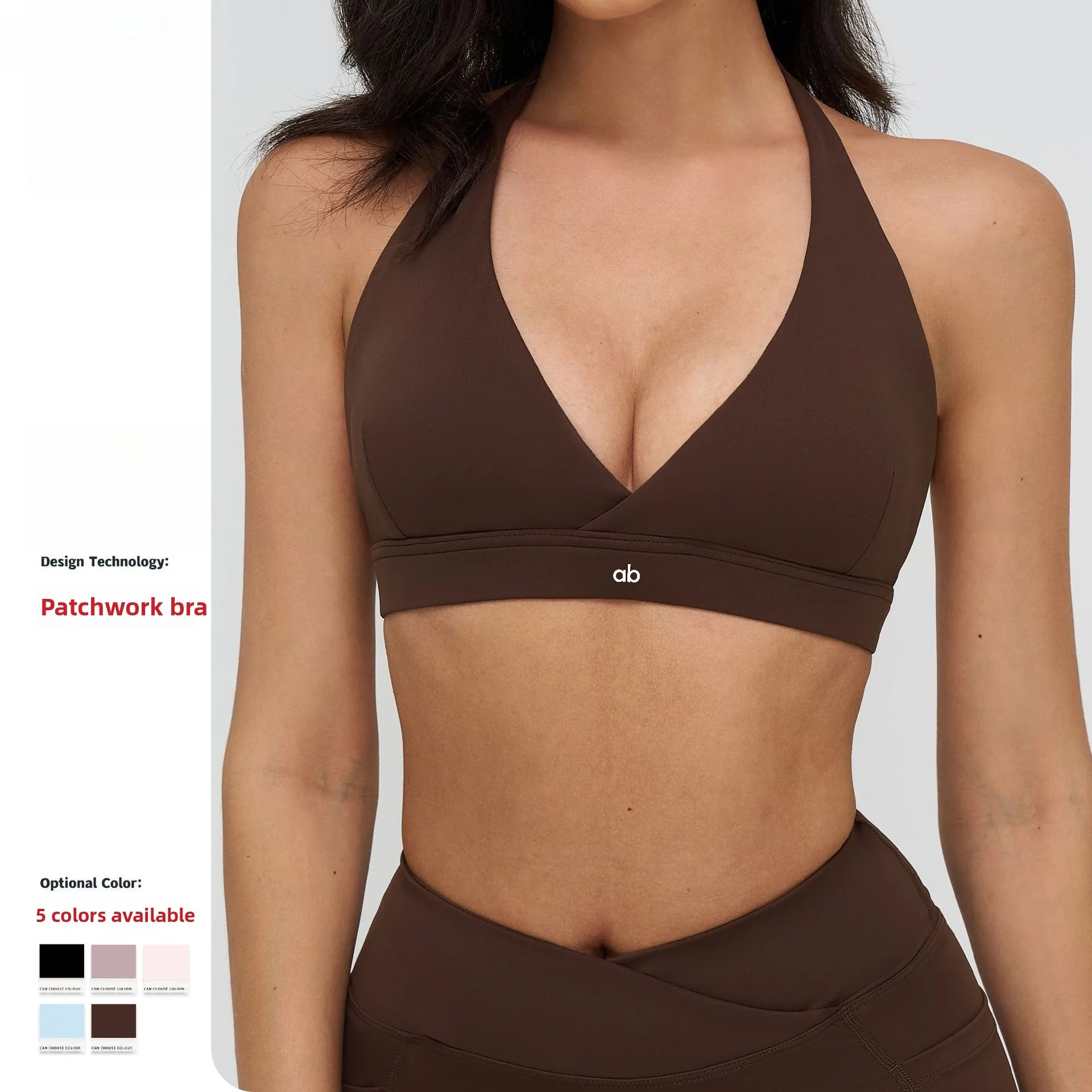 Women Halter Plunge‑Neck Naked Feel Sports Bra Shockproof Sexy Beautiful Back Yoga Gym Running Fitness Crop Top