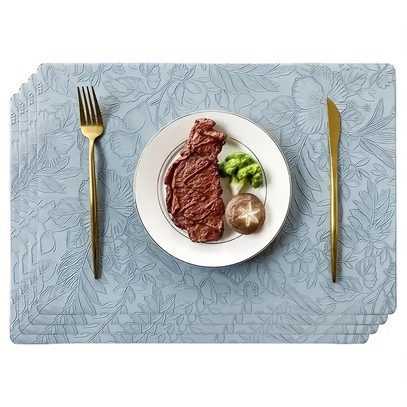 

Nordic Style Floral Leather Western Table Mat Double-sided Square Non-slip Heat Insulation Mat,Place Mat for Kitchen Dining