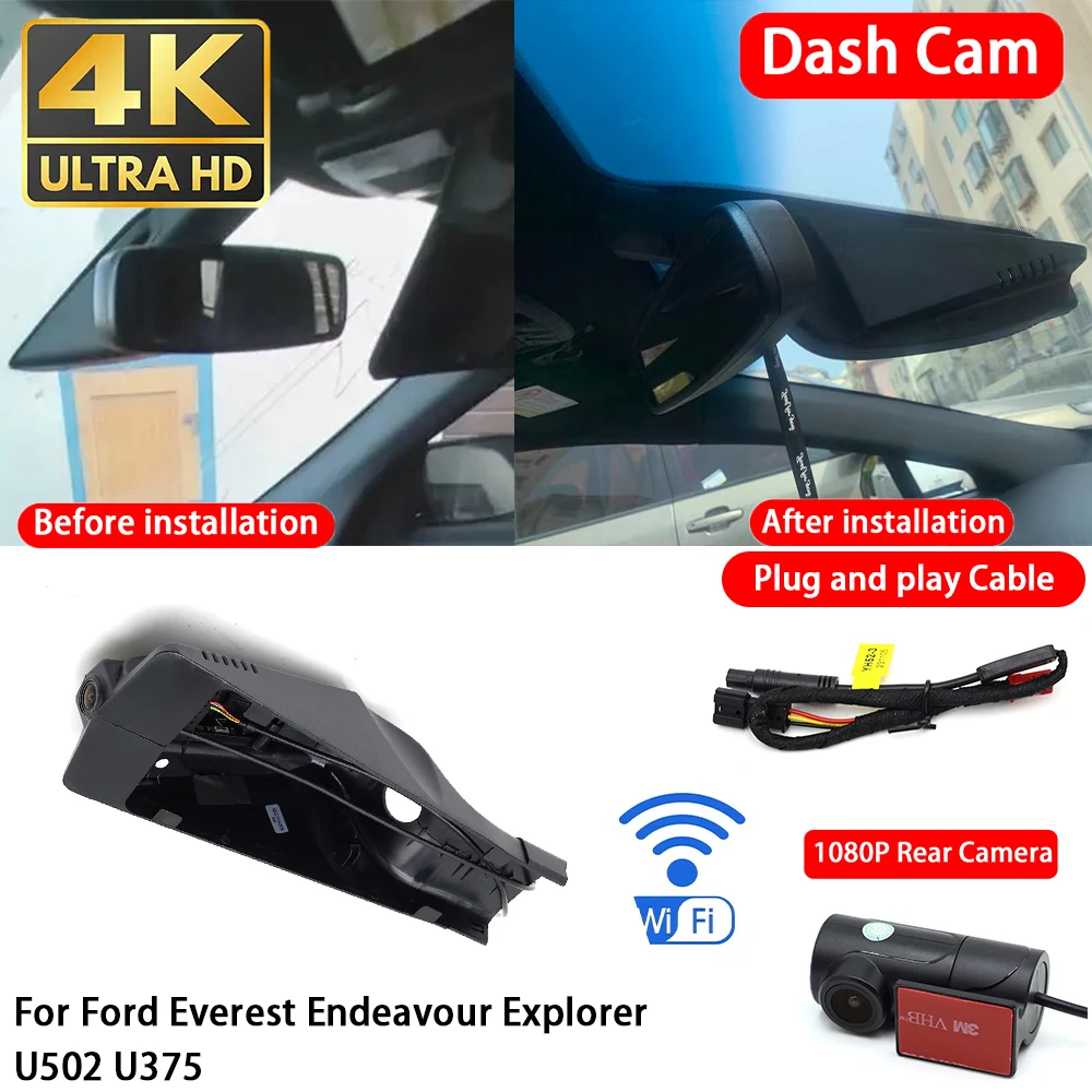 for Ford Everest Endeavour Explorer U502 U375 4K 2160P Dash Cam Front Rear Car Camera DVR Wifi  Plug & Play Video Recorder