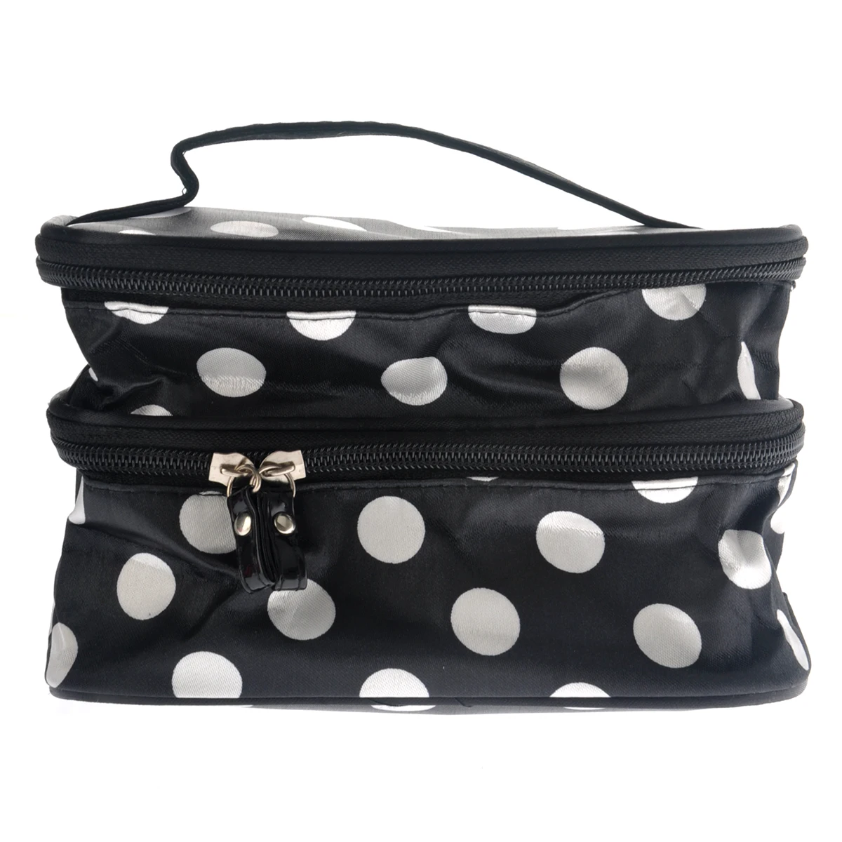 

Double Layer Bag Black White Dots Dual Zipper Travel ganizer Tote Durable Polyester Storage Jewelry Gadgets