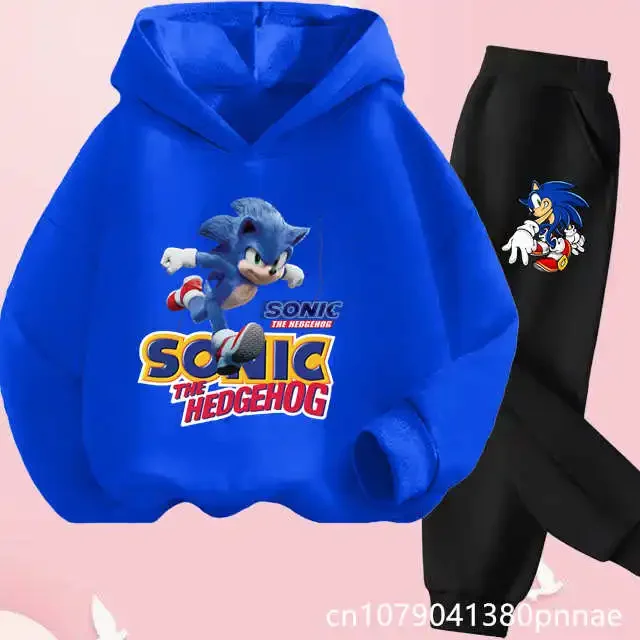

Fashion Sports Street Casual Suit Movie Sonic Hedgehog Printed Boy New Trend Hoodie Sonic Hedgehog New Kawaii Kids Top + Pants