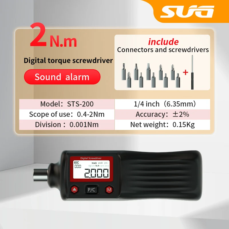 

1/4Inch Digital Display Preset Torque Driver Adjustable Torsional Screwdriver 2 N Wrench with 10pcs Bit car accessories tools