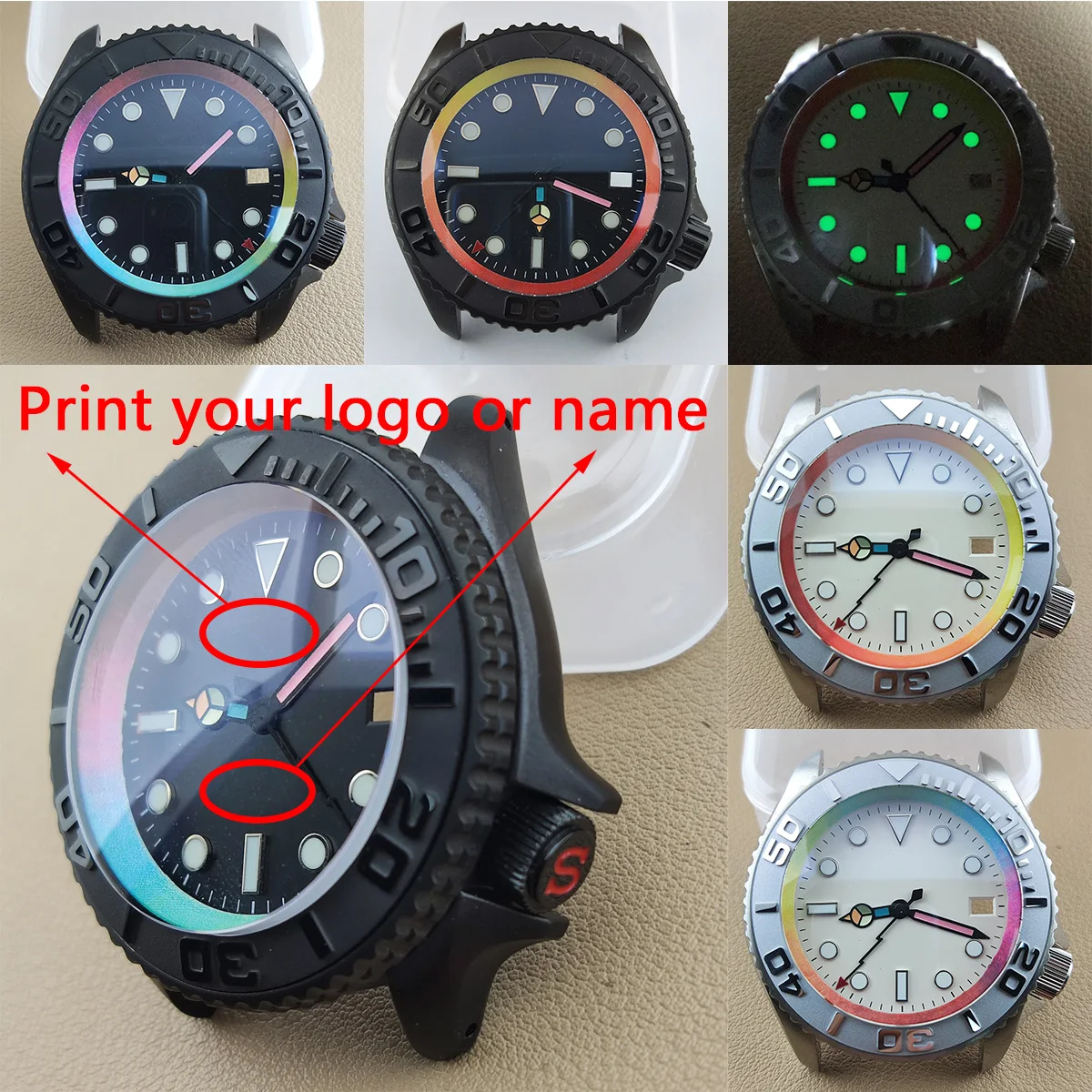 

custom logo watch black NH35 Case 41mm Sapphire Glass Watch Skx007 case nh36 case nh35 diving Watch case nh36 Movement nh35 dial