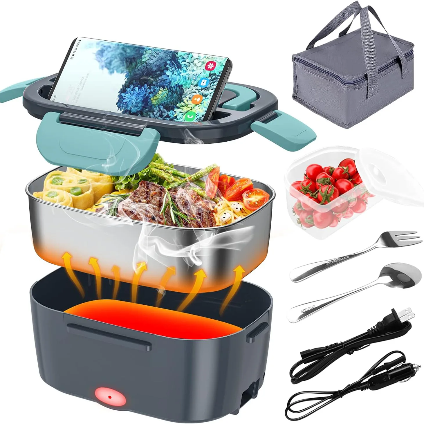 

Car Mounted Household Dual-purpose Electric Lunch Box, Plug in Electric Heating Stainless Steel Portable Insulated Lunch Box,