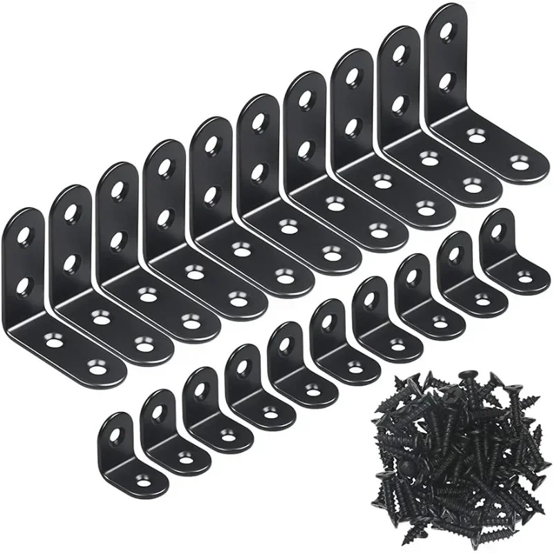 20pcs Stainless Steel 90 Degree Angle Bracket Corner Brackets Joint Bracket Fastener Furniture Door Cabinet Screens Wall Screws