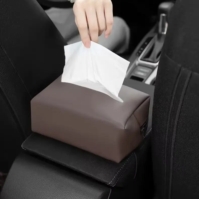 Universal Car Interior PU Leather Tissue Organizer Pouch With Zipper Hangs On Sun Visor Seat Back Armrest Box Auto Napkin Storag