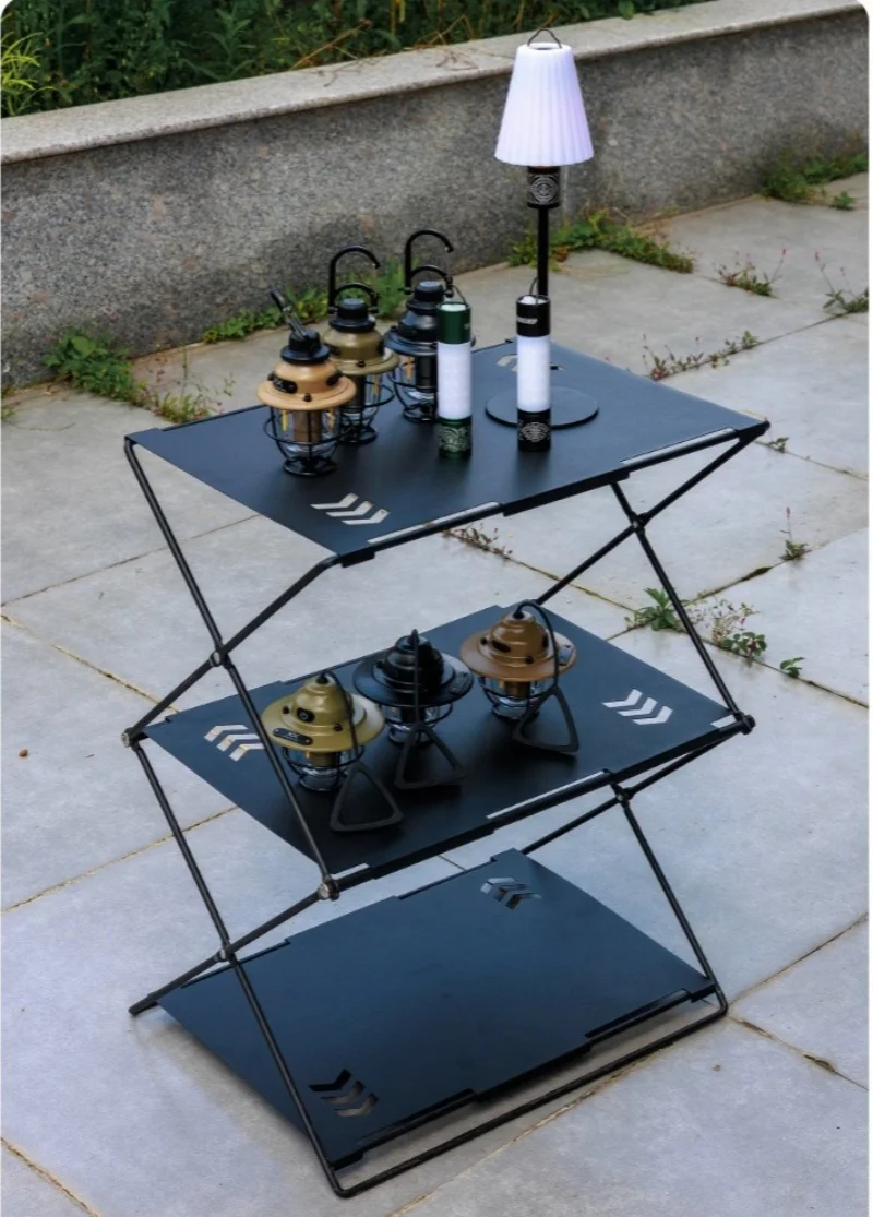 

Новая стойка для хранения кемпинга, трехслойная складная портативная стойка для хранения для пикников, стеллаж для хранения барбекю, многофункциональная полка