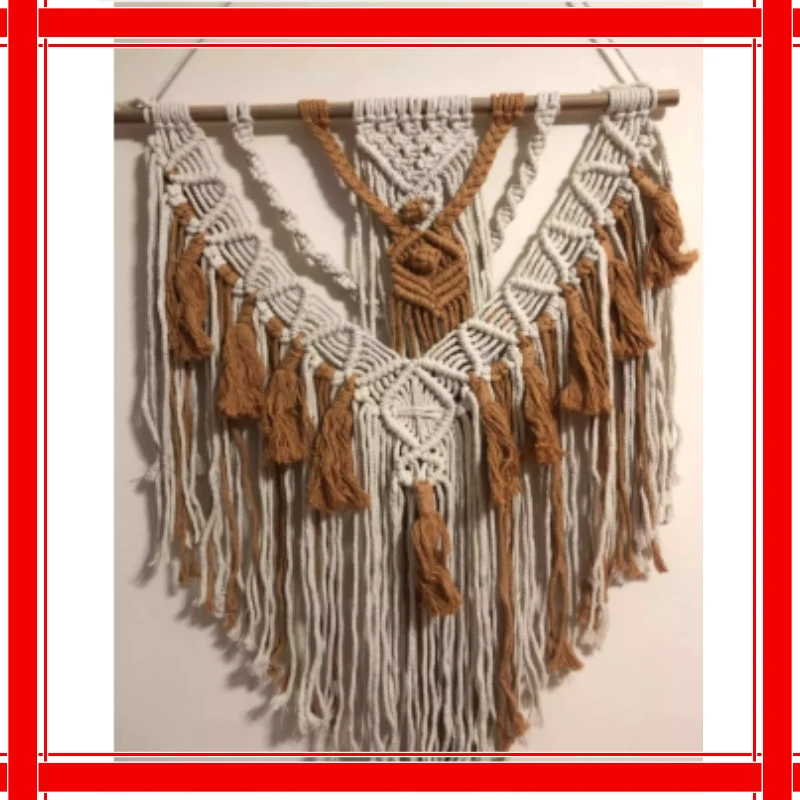 Macrame Wall Hanging Art Hand-woven Boho Wall Decor Handcrafted Tapestry Home Banner Indoor Decoration for Bedroom Living Room