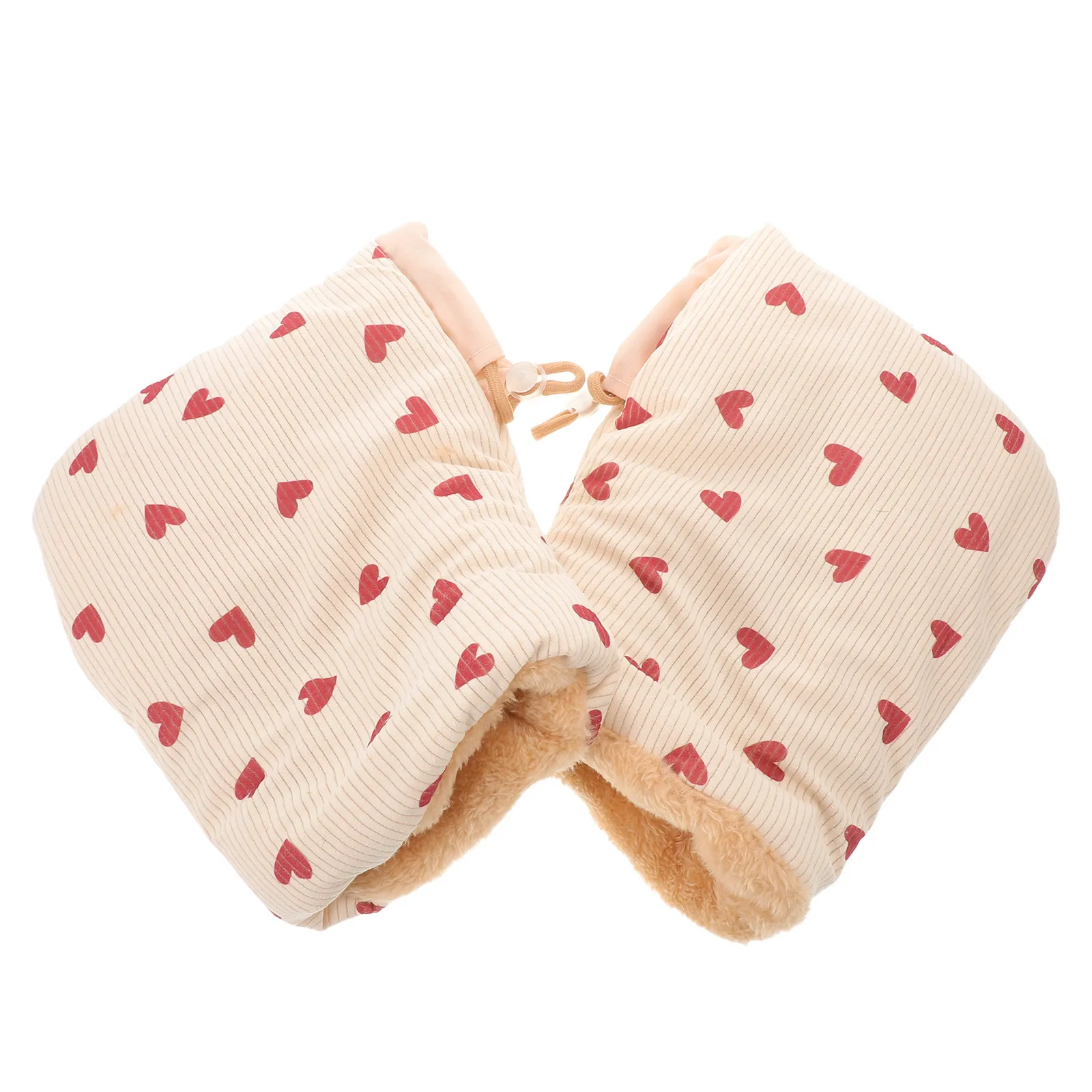 1Pair Scooter Gloves Warmmuffs Waterproof Beige Adjustable Soft Lined Heart Pattern Hand Warmer Riding Gloves for Outdoor