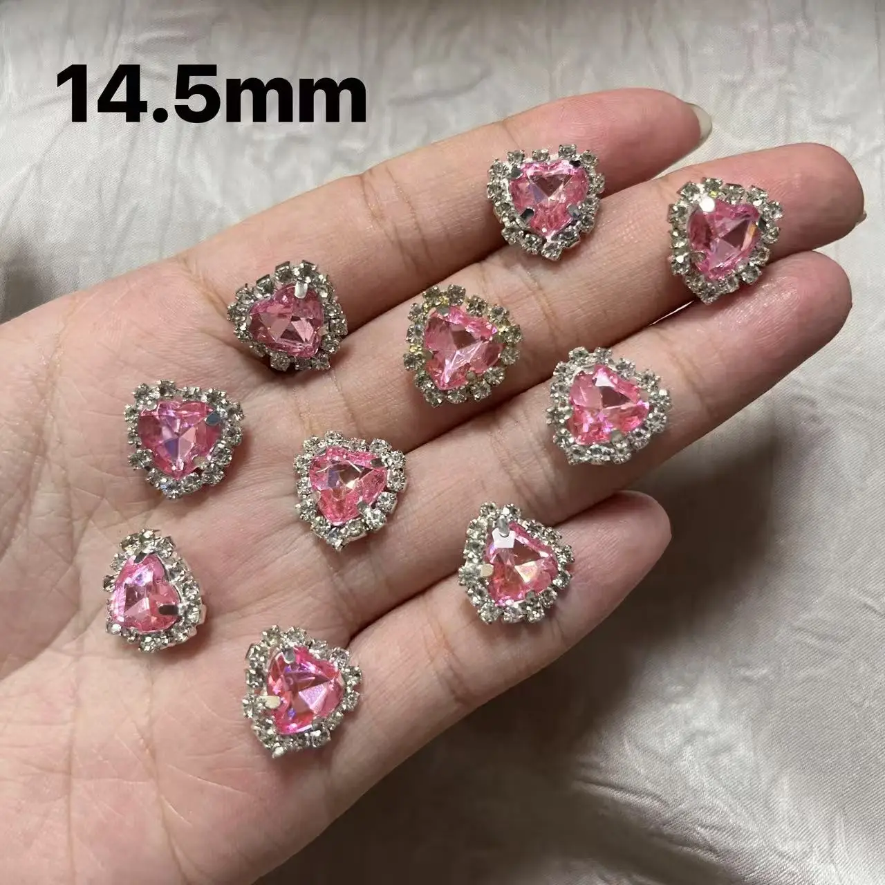 10PCS Kawaii 3D Nail Art Pink Heart Shaped Nail Charms Jewelry Crystal Rhinestones Big Decoration Luxury Manicure Accessories