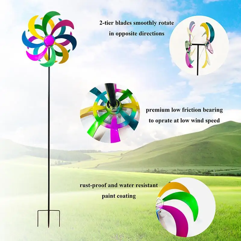 Kinetic Metal Garden Wind Spinners 47 Inch Wind Checker Pinwheels For Yard And Garden Outdoor Decorative Windmills Gifts