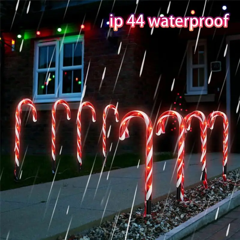 Bright 5Pcs 14 Inch Christmas Candy Cane Pathway Markers, Xmas Pathway Lights Outdoor With Warm White Lights For Garden-A30R