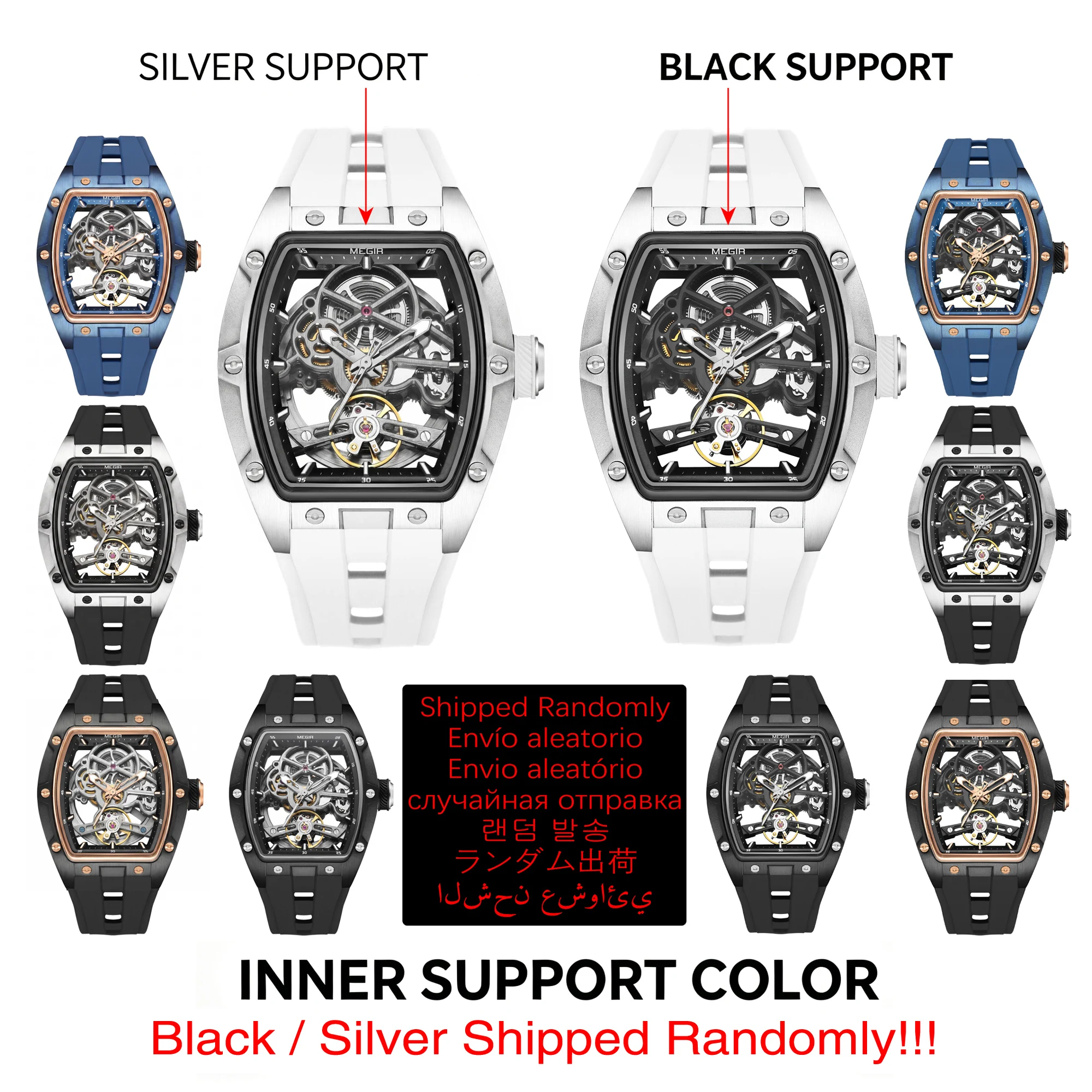 MEGIR Tonneau Skeleton Mechanical Watch for Men
