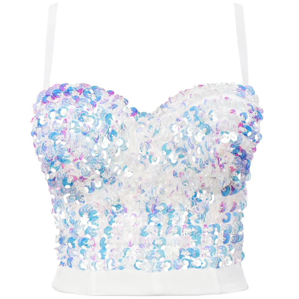 Fashion Shining Rhinestones Tank Tops Push Up Bra Crop Top Women Sexy Corset Shirt Party Wear Streetwear Camis Woman Clothes New