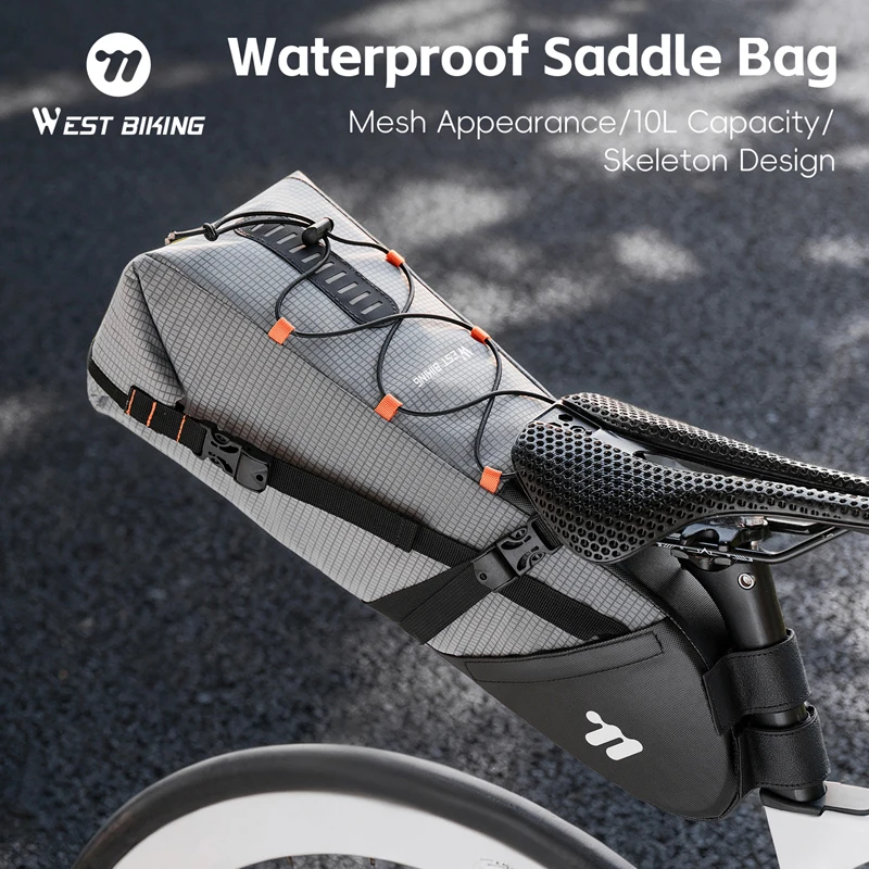 

Велосумка WEST BIKING, полностью водонепроницаемая, 10 л, складная, под сиденье, для инструментов, для MTB и шоссейных велосипедов, задняя сумка