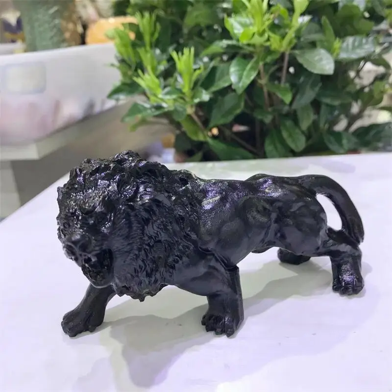 Natural Black Obsidian Crystal Lion Carving Powerful Animal Figurine Energy Crafts Fashion Fengshui Home Decoration Gift 1pcs