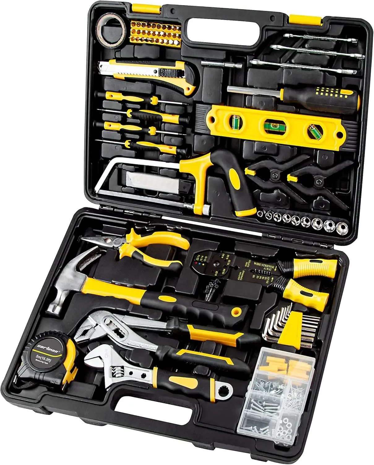 

218 Piece Tool Set General Household Hand Tool Kit with Plastic Toolbox Storage Case Yellow