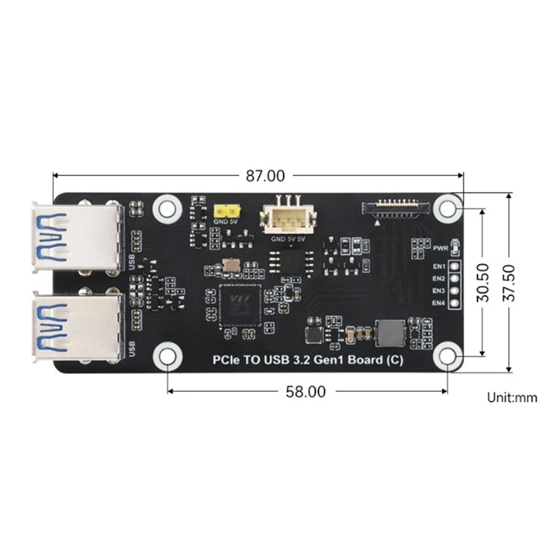 For Raspberry Pi 5 Pcie To USB3.2 Gen1 Board 5Gbps Pcie To 4Xusb3.2 Expansion Board Driver-Free Plug And Play