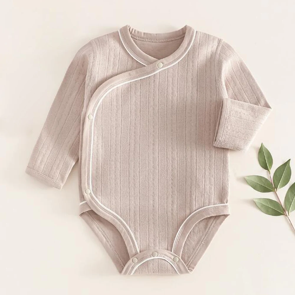 ملابس للأولاد حديثي الولادة من عمر 0 إلى 3 أشهر بلون سادة من القطن للأطفال البنات بأكمام طويلة لربيع الخريف ثوب فضفاض لحديثي الولادة #5