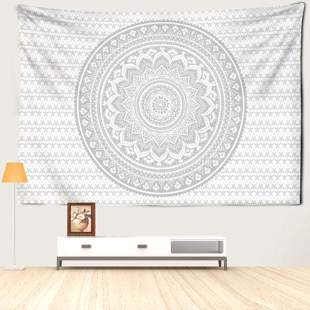 Abstract Grey Mandala Tapestry Wall Hanging Art Bohemian Psychedelic Hippie Tapiz Aesthetics Room Home Decor Background Fabric