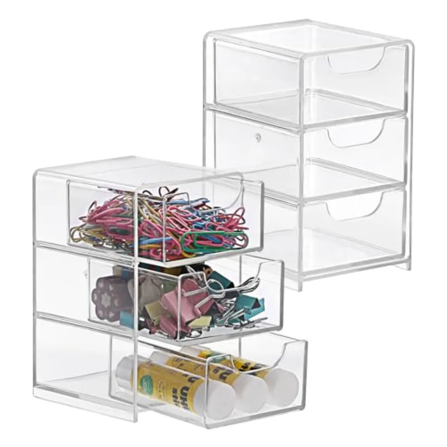 

Маленький акриловый органайзер для хранения из 2 упаковок с Drawe, 3-слойный прозрачный настольный органайзер для офисных принадлежностей, мини-коробка для хранения с выдвижной ящиком