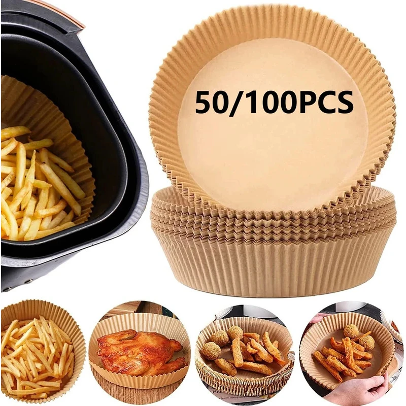 10-100Pcs Air Fryer Parchment Paper Liner Non-Stick Disposable Paper Tray Barbecue Plate Food Oven Kitchen Round Baking Paper