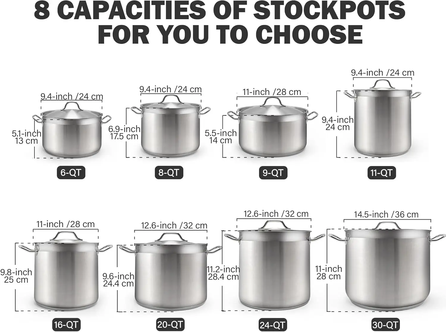 

Stockpots Stainless Steel, 8 Quart Professional Grade Stock Pot with Lid, Silver