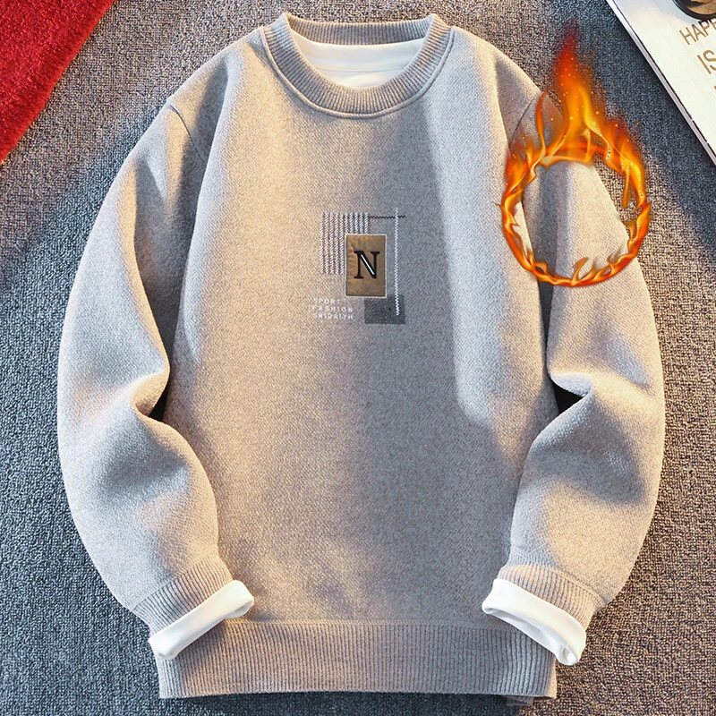 

Knitted Pullovers Men's Casual Sweater Thick Fleece Jumpers Autumn Winter Warm Knit Top Clothes Crew Neck Fashion Sweatshirts