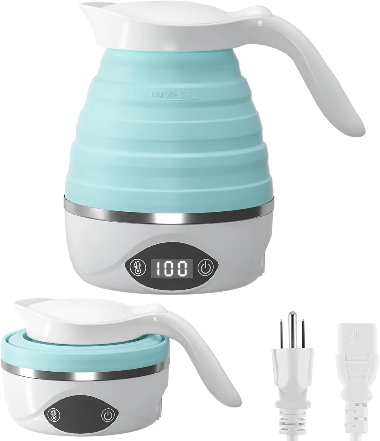 

Collapsible Travel Kettle Portable Foldable Electric Water Boiler 850W Dual Voltage BPA-Free Silicone Blue