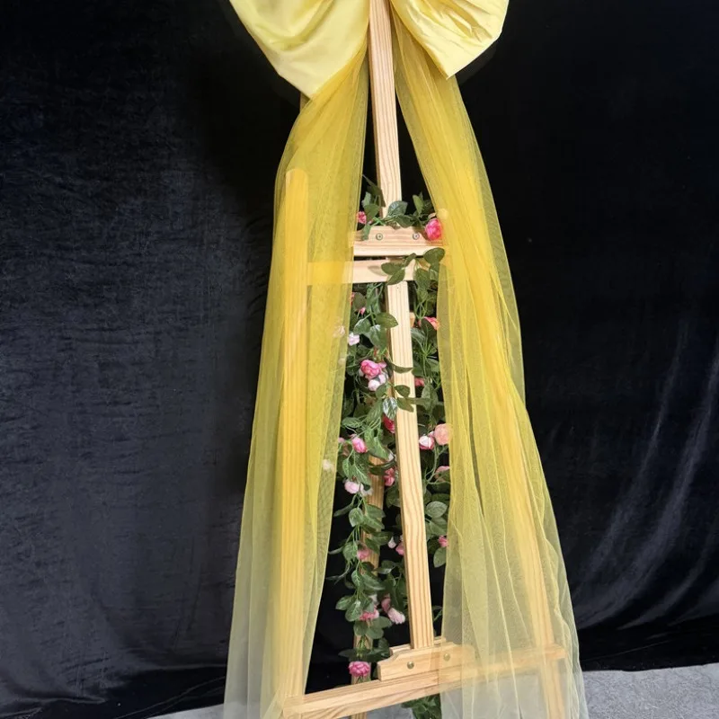 

Рождественский негабаритный желтый бант, настенный декор, блестящая тканевая лента, фон для дня рождения, украшения для рождественской елки